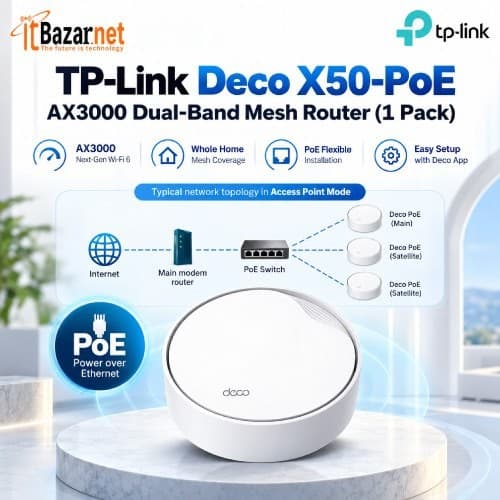 TPLink Deco X50PoE AX3000 WiFi6 Mesh Router 1Pack Image
