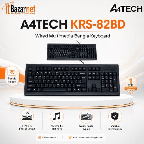 A4TECH Keyboard KRS-82BD USB Multimedia Keyboard Image