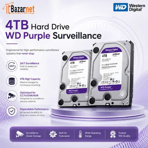 Western Digital 4TB WD Purple Surveillance Hard Drive Image