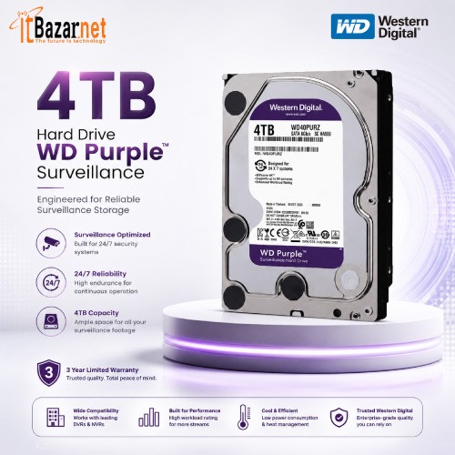 Western Digital 4TB WD Purple Surveillance Hard Drive Image