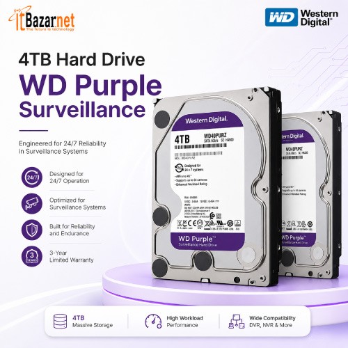 Western Digital 4TB WD Purple Surveillance Hard Drive Image