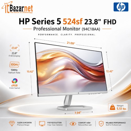 HP Series 5 524sf 23.8" FHD Professional Monitor (94C18AA) Image