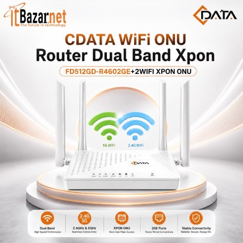 CDATA WiFi ONU Router Dual Band XPON FD512GD-R460 2GE Image