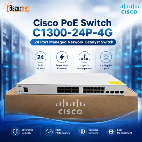 Cisco  C1300-24P-4G 24-Port Managed PoE Network Switch