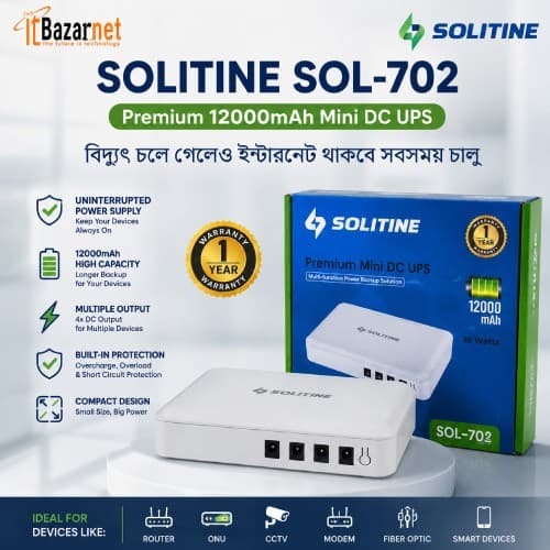 Solitine SOL-702 Premium 12000mAh Mini DC UPS Image