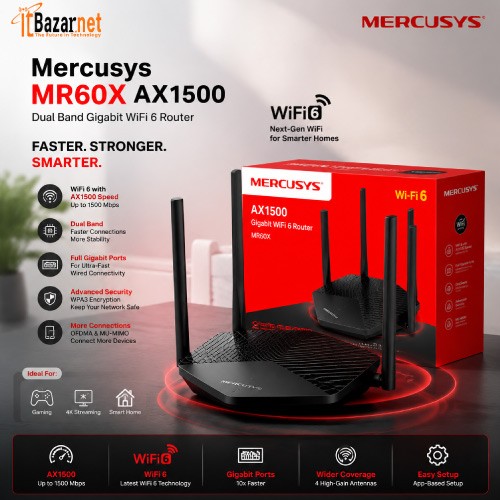 Mercusys MR60X AX1500 Dual-Band WiFi 6 Gigabit Router Image