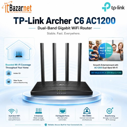 TP-Link Archer C6 AC1200 Dual-Band Gigabit WiFi Router Image