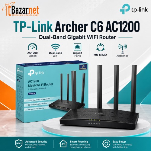 TP-Link Archer C6 AC1200 Dual-Band Gigabit WiFi Router Image
