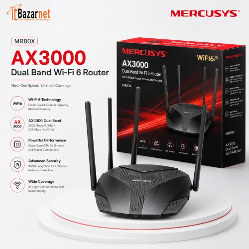 Mercusys MR80X AX3000 WiFi 6 Dual Band Gigabit Router Image