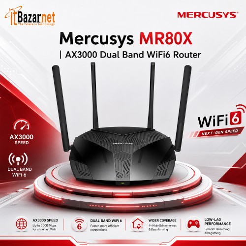 Mercusys MR80X AX3000 WiFi 6 Dual Band Gigabit Router Image