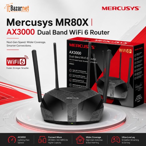 Mercusys MR80X AX3000 WiFi 6 Dual Band Gigabit Router Image