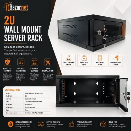 2U Wall Mount Server Rack Network Cabinet