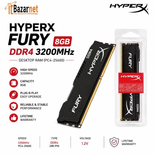 HyperX Fury 8GB DDR4 3200MHz Desktop RAM 3200MHz (PC4-25600)