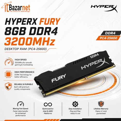 HyperX Fury 8GB DDR4 3200MHz Desktop RAM 3200MHz (PC4-25600) Image