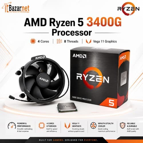 AMD Ryzen 5 3400G Desktop Processor with Radeon RX Vega 11 Graphics Image