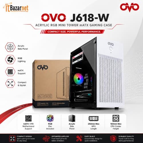 OVO J618-W RGB Acrylic Mini Tower mATX Gaming PC Case Image