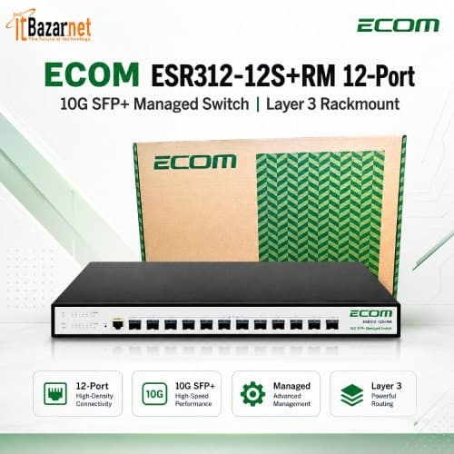 ECOM ESR312-12S+RM 12-Port 10G SFP+ L3 Managed Rackmount Switch Image