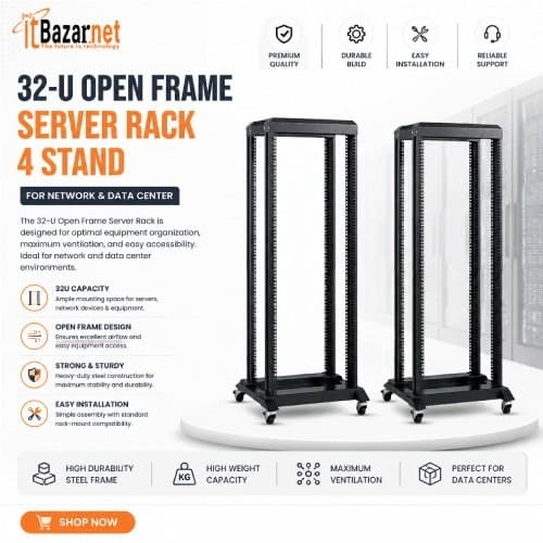 32U Open Server Rack Cabinet For Server & Networking Equipment Image