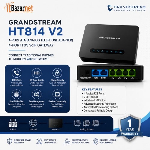 Grandstream ATA HT814 4PORT FXS VoIP Gateway Image