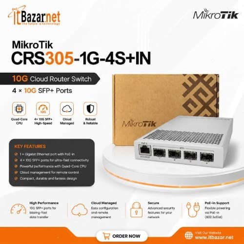 MikroTik CRS305-1G-4S+IN 4Port 10G SFP+ Cloud Router Switch Image