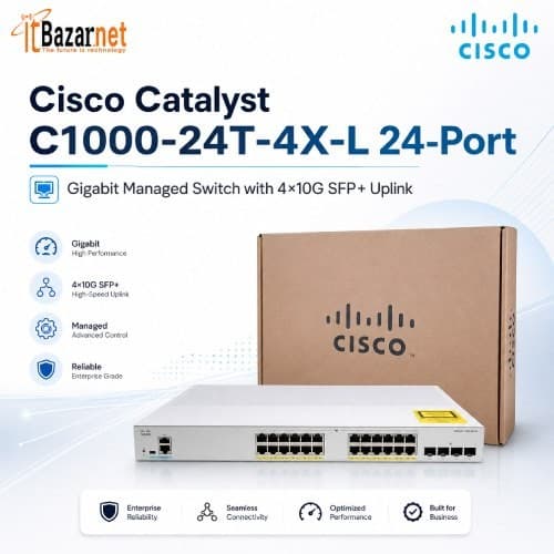 Cisco Catalyst C1000-24T-4X-L 24-Port Gigabit Managed Switch with 4×10G SFP+ Uplink Image