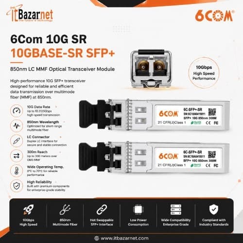 6Com 10G SR 10 GBASE-SR SFP+ 850nm LC MMF Optical Transceiver Module Image