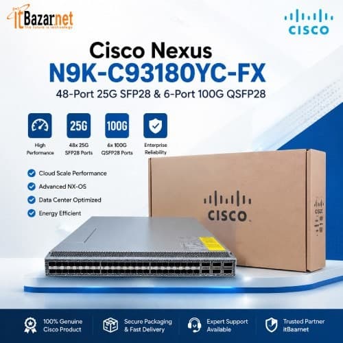 Cisco Nexus N9K-C93180YC-FX 48-Port 25G SFP28 & 6-Port 100G QSFP28 Image