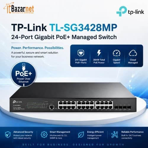 TPLink TL-SG3428MP 28-Port Gigabit L2+ Managed PoE+ Switch 24-Port PoE 384W Image