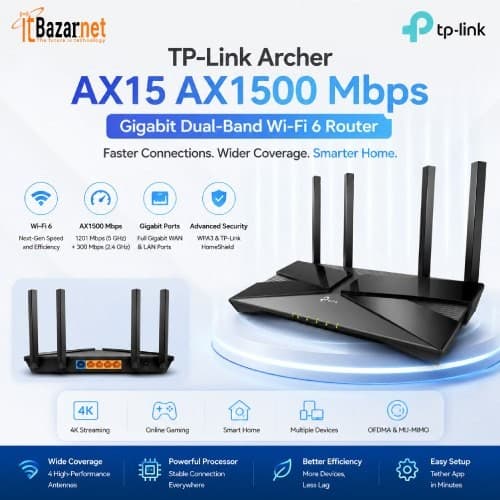 TPLink Archer AX15 AX1500 WiFi 6 Dual Band Gigabit Router Image