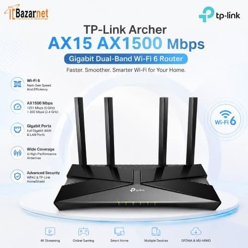 TPLink Archer AX15 AX1500 WiFi 6 Dual Band Gigabit Router Image
