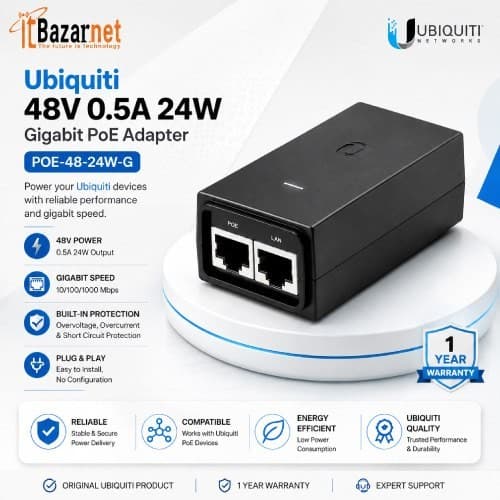 Ubiquiti PoE Adapter 48-24W-G 48V 0.5A Gigabit Injector Image
