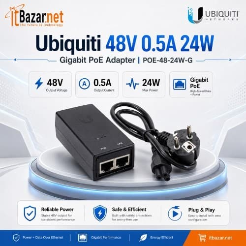 Ubiquiti PoE Adapter 48-24W-G 48V 0.5A Gigabit Injector Image