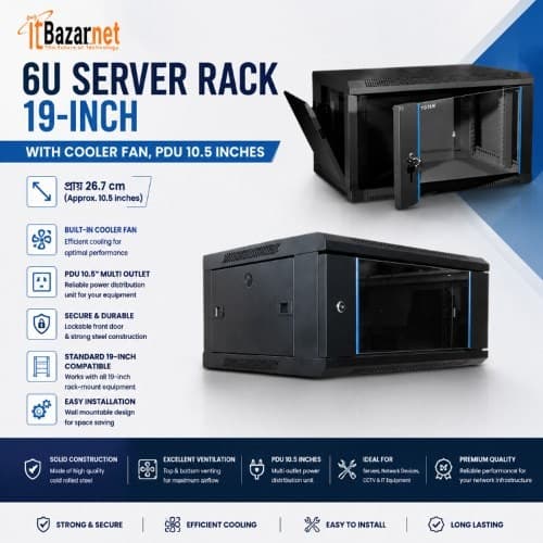 6U Server Rack 19inch With Cooler Fan,PDU,Hight 10.5 inches (প্রায় 26.7 cm) Image