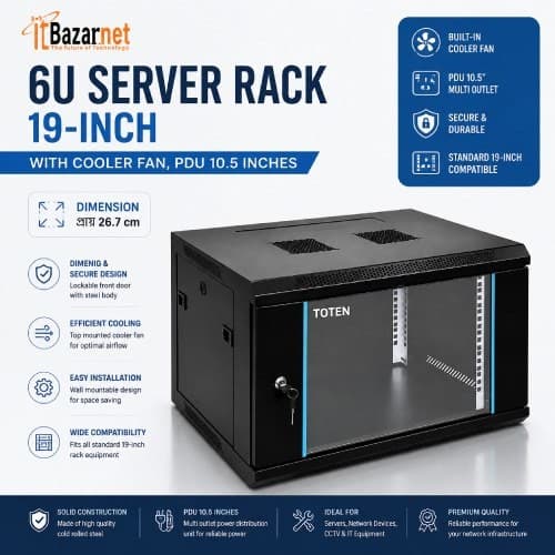 6U Server Rack 19inch With Cooler Fan,PDU,Hight 10.5 inches (প্রায় 26.7 cm) Image