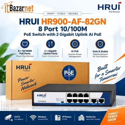 HRUI PoE Switch HR900-AF-82GN 8Port 10100M PoE Switch with 2 Gigabit Uplink AI PoE Image