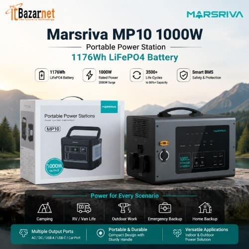 Marsriva MP10 1000W Portable Power Station 1228.8Wh LiFePO4 Battery Image