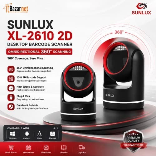 SUNLUX Desktop Barcode Scanner XL-2610 2D Image