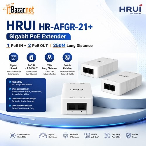 PoE Extender HRUI HR-AFGR-21+ 2Port Gigabit 250 Meter Image