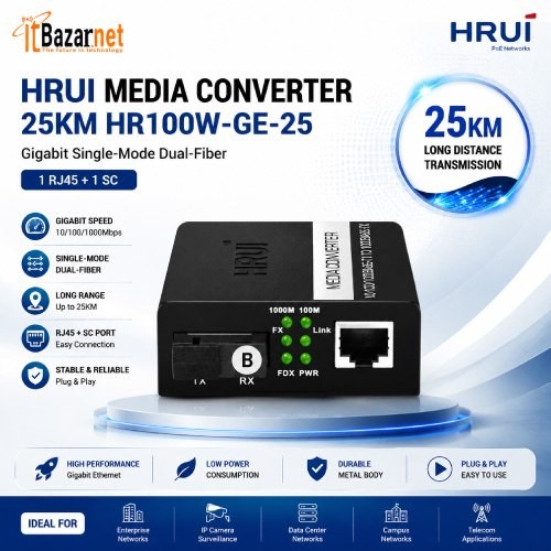 Gigabit Media Converter Hrui HR100W-GE-25-TR 25KM Image