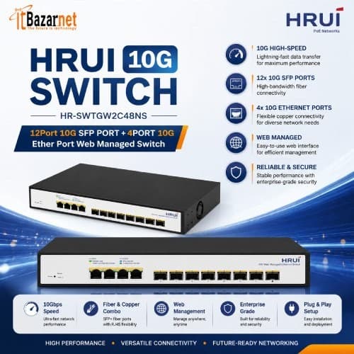HRUI 10G Switch HR-SWTGW2C48NS  12Port 10G SFP PORT+4PORT 10G Ether Port Web Managed Switch Image