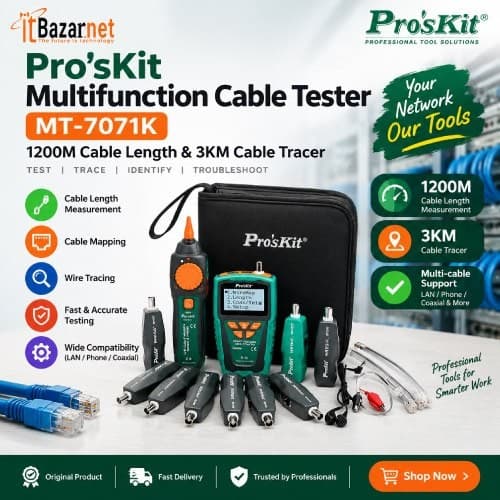 ProsKit Cable Tester & Length Meter MT-7071K LCD RJ45 RJ11 BNC Cable Tracer Image