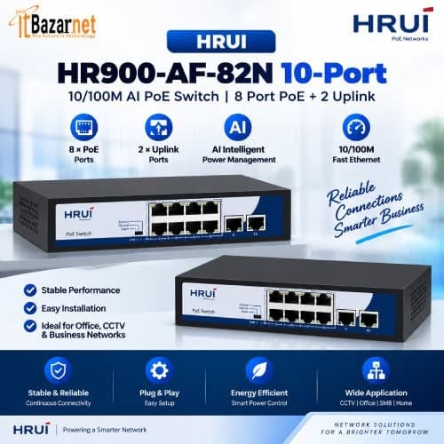 HRUI PoE Switch HR900-AF-82N 10-Port 8Port PoE +2 Uplink Image