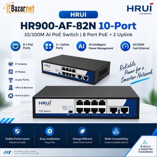 HRUI PoE Switch HR900-AF-82N 10-Port 8Port PoE +2 Uplink Image