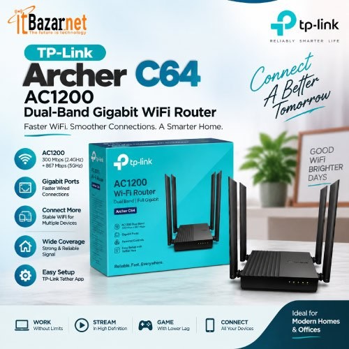TPLink Router Archer C64 AC1200 Dual Band Gigabit WiFi Router