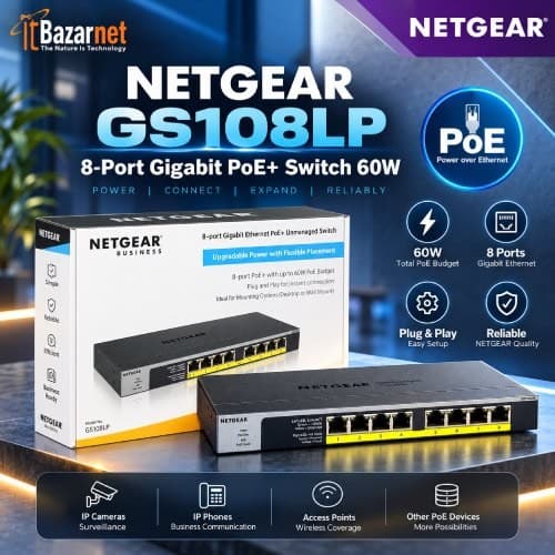 NETGEAR PoE Switch GS108LP 8Port Gigabit PoE+ Switch 60W Unmanaged PoE Switch Image