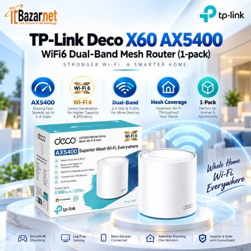 TPLink Deco X60 AX5400 WiFi6 Mesh Router 1Pack Image