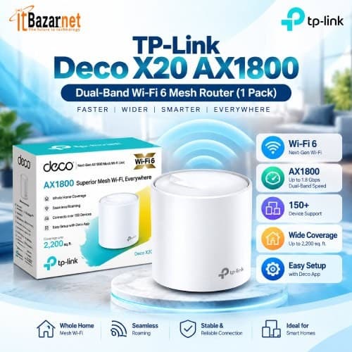 TPLink Deco X20 AX1800 WiFi6 Mesh Router 1 Pack Image