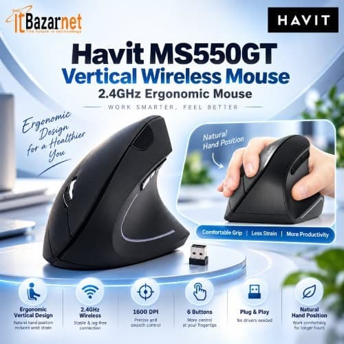 Vertical Wireless Mouse Havit MS550GT 2.4GHz Ergonomic Mouse Image