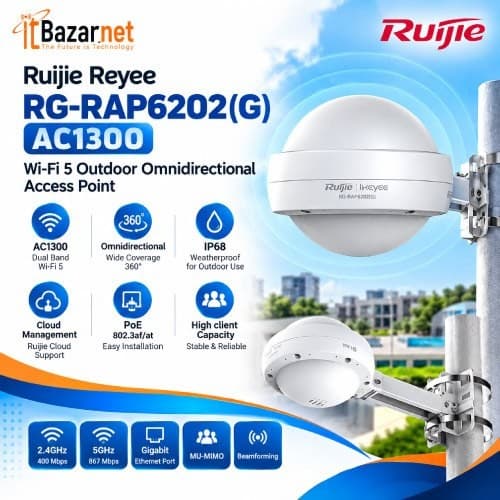 Outdoor Ap Ruijie RG RAP6202(G) AC1300 WiFi5 Omnidirectional Access Point Image