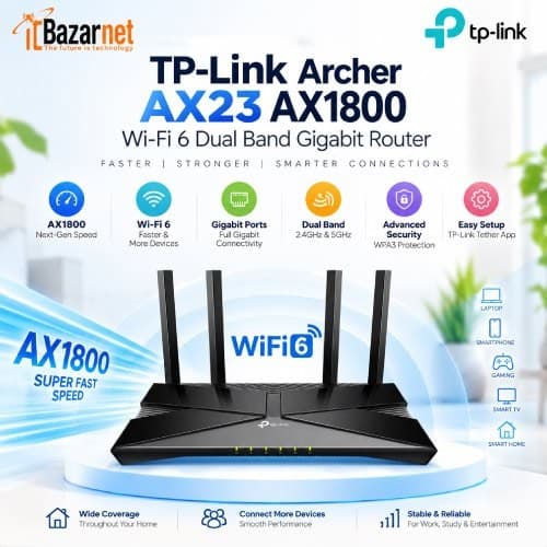 TPLink Archer AX23 AX1800 WiFi6 Dual Band Gigabit Router Image
